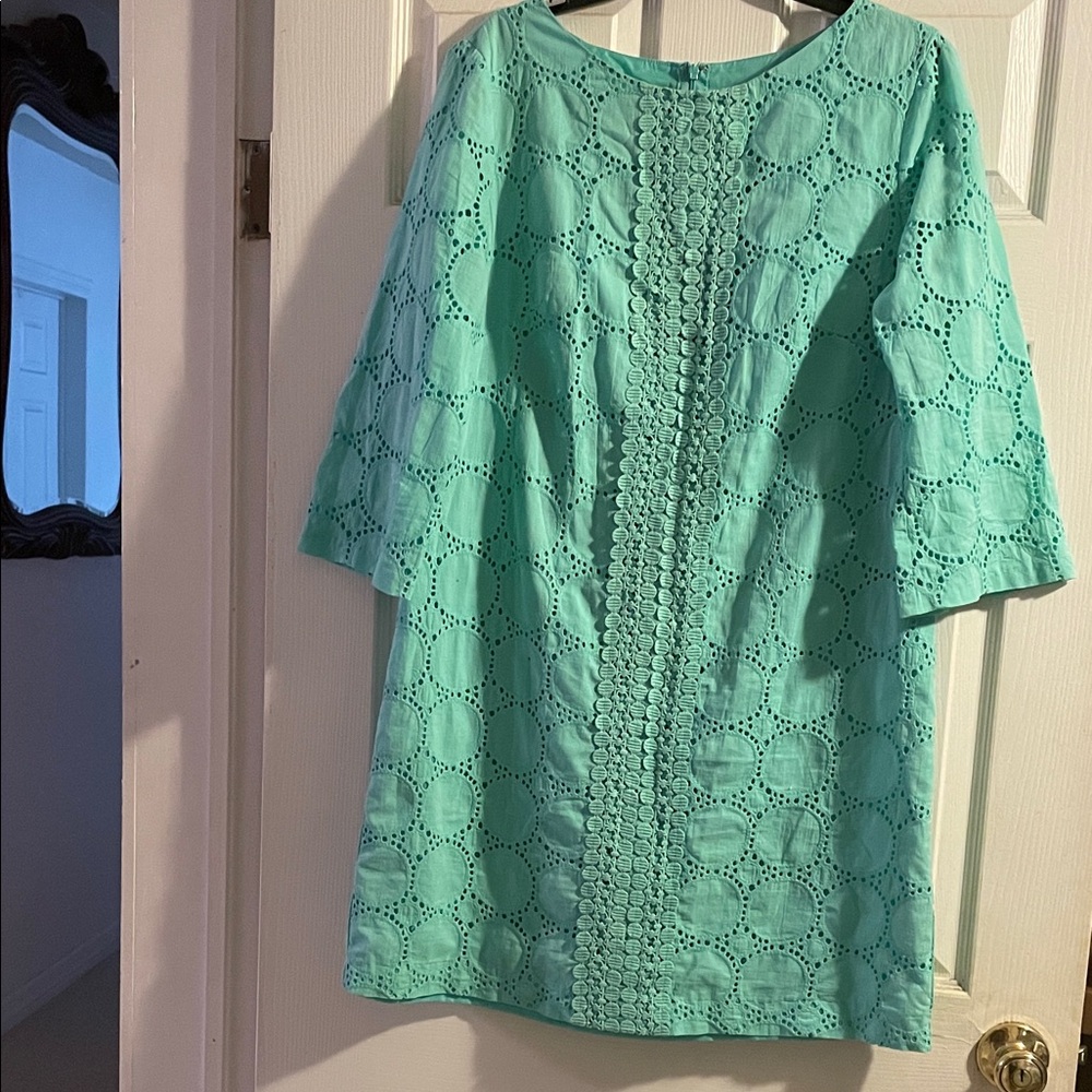 Maggy London Aqua Eyelet Maxi Dress